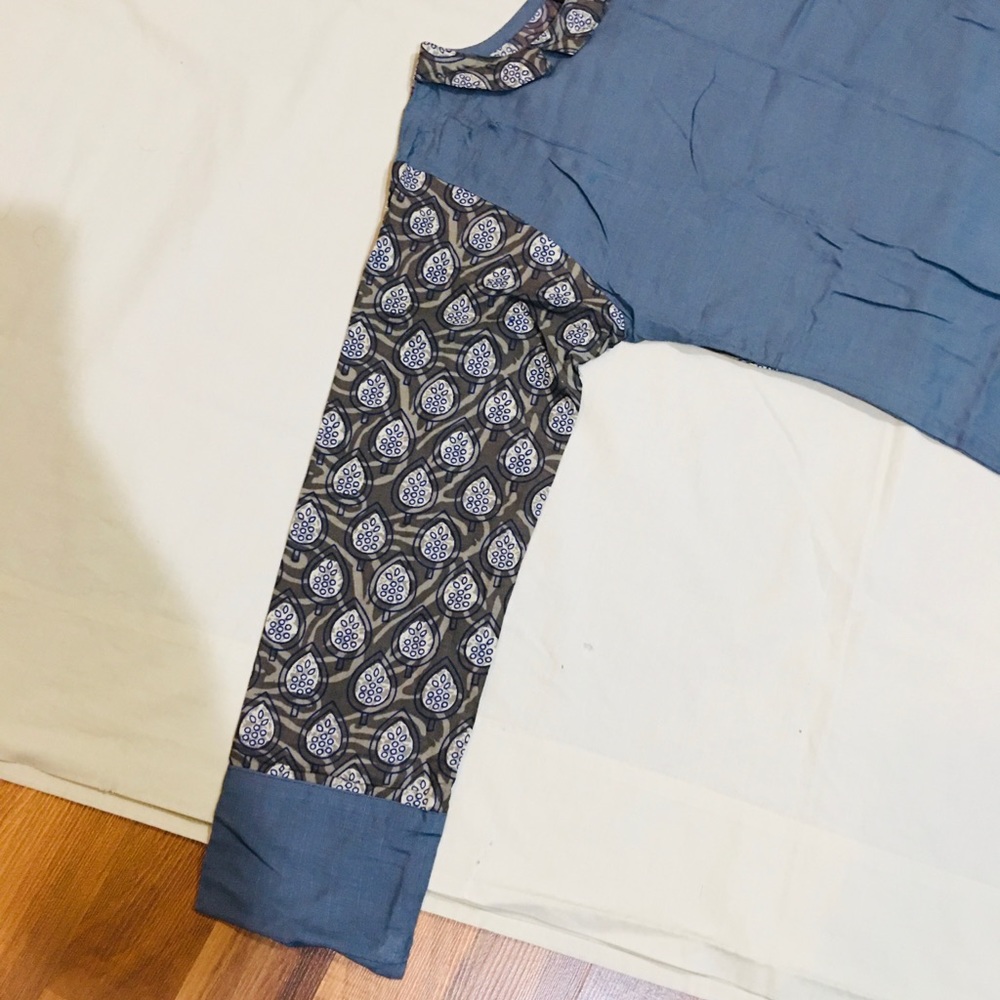 NWT Pigeon Blue and Brown Peacock Pom Pom Tunic Maxi Dress Indian Pakistani - Picture 7 of 9
